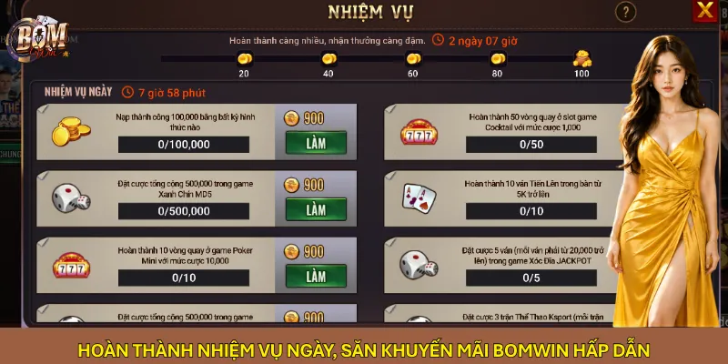 Hoàn thành nhiệm vụ ngày, săn khuyến mãi Bomwin hấp dẫn