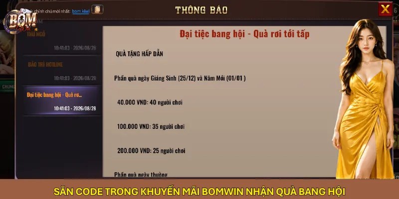 Săn code trong khuyến mãi Bomwin nhận quà bang hội